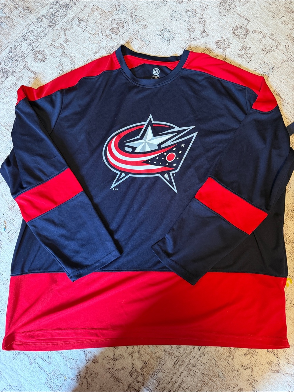 NHL Columbus Blue Jackets Navy and Red Long Sleeve Jersey Top